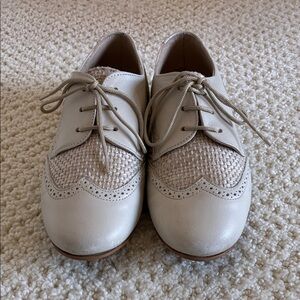 Elegant Cream Lace-Up Kids Shoes